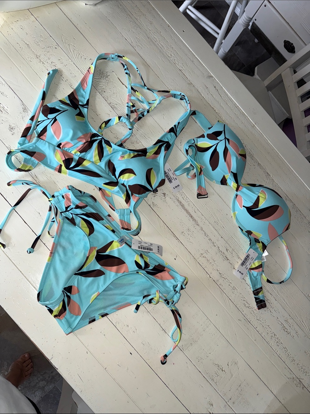 La Vie en Rose Women’s Blue Tropical Print 3 pc bikini Set - Multi-Color XS NWT